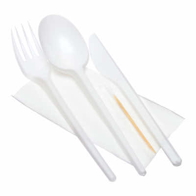 Набор-№5-(ложка+вилка+нож+зубочистка+салфетка)-белый-ПС-ВЗЛП