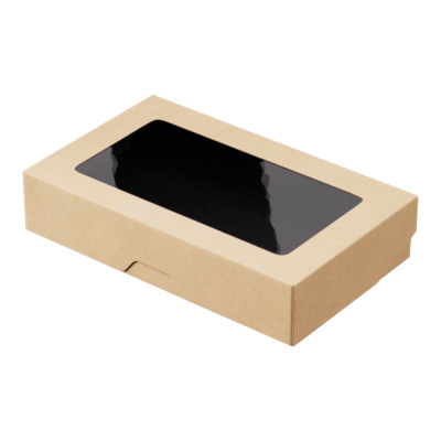 Контейнер-бумажный-1000-мл-200х120х40-прямоуг-крафт-черный-с-окном-OneBox