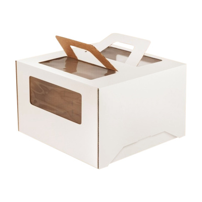 Коробка-для-торта-240х240х200-белыйкрафт-с-окном-с-ручками-Арт-пак