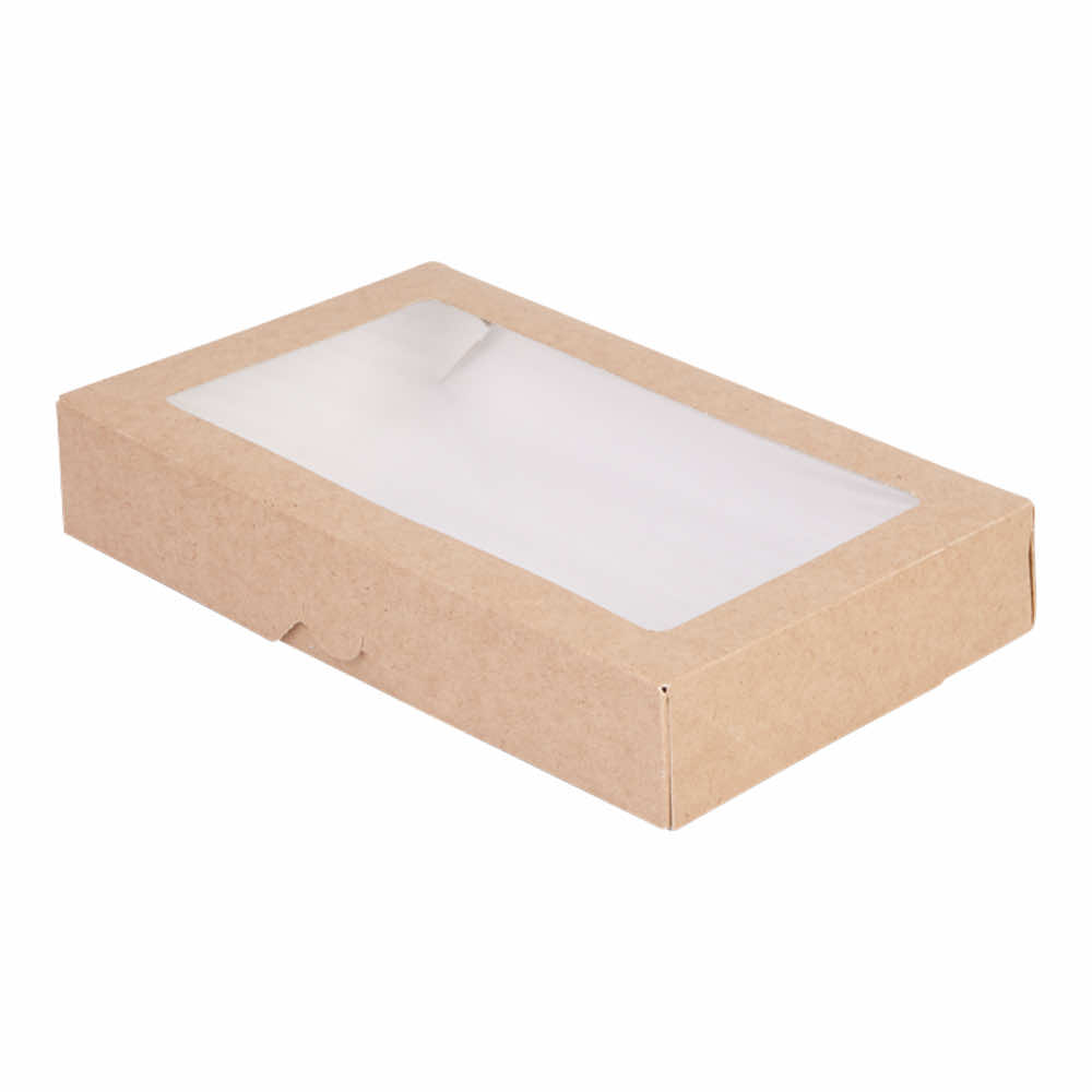 Контейнер бумажный 1000 мл 195х120х40 прямоуг крафт/белый с окном Tabox PRO